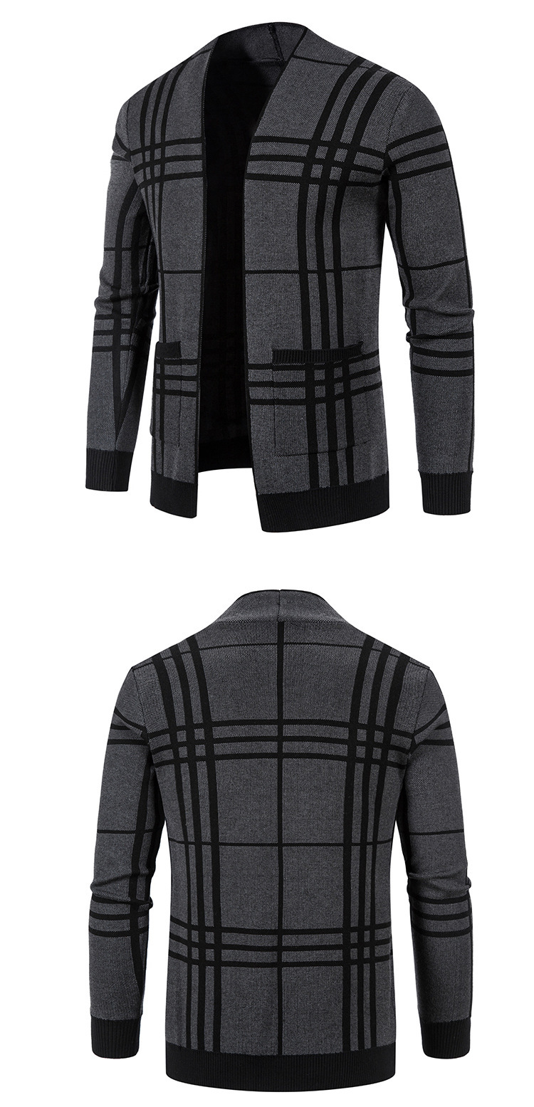 Men's youth plaid jacquard sweater jacket knitted cardigan men's_voghion.com