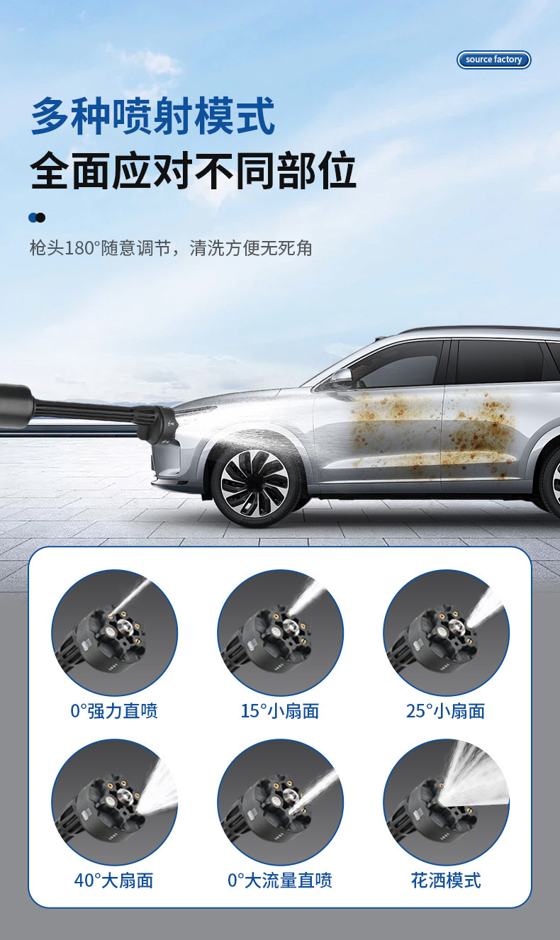 Cross-Border Hot-Selling Multifunctional Car Wash Water Gun, High-Pressure Car Washer, Brushless Gear Shift Electric High-Power Flower Watering Machine for Home Use