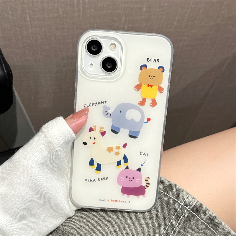 Ins animalitos de dibujos animados para iPhone15promax Apple 14 funda para teléfono móvil 13 soporte femenino 14Pro doble capa
