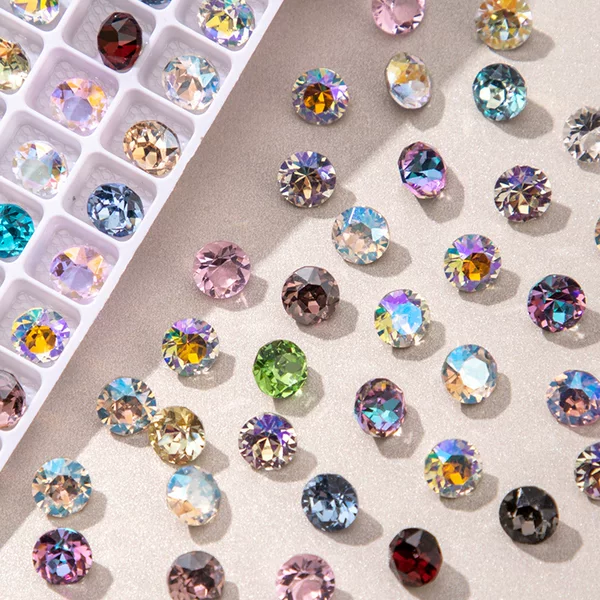 Sparkling Nail Art Jewelry Diamond Shi Yue Surface Round Diamond Pointed Bottom 33 Faceted Sparkling Glass Diamond Nail Stickers Accessories Diamond Wholesale