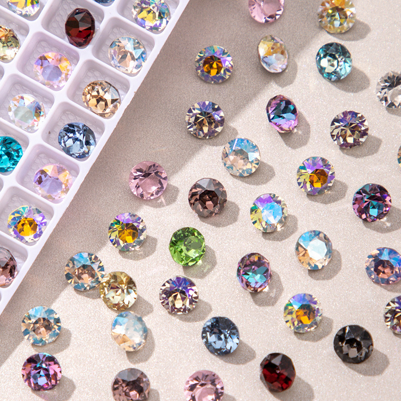 Sparkling Nail Art Jewelry Diamond Shi Yue Surface Round Diamond Pointed Bottom 33 Faceted Sparkling Glass Diamond Nail Stickers Accessories Diamond Wholesale