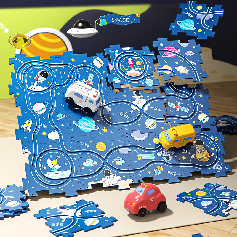 Children's educational electric puzzle rail car car DIY city map scene building boy toys wholesale