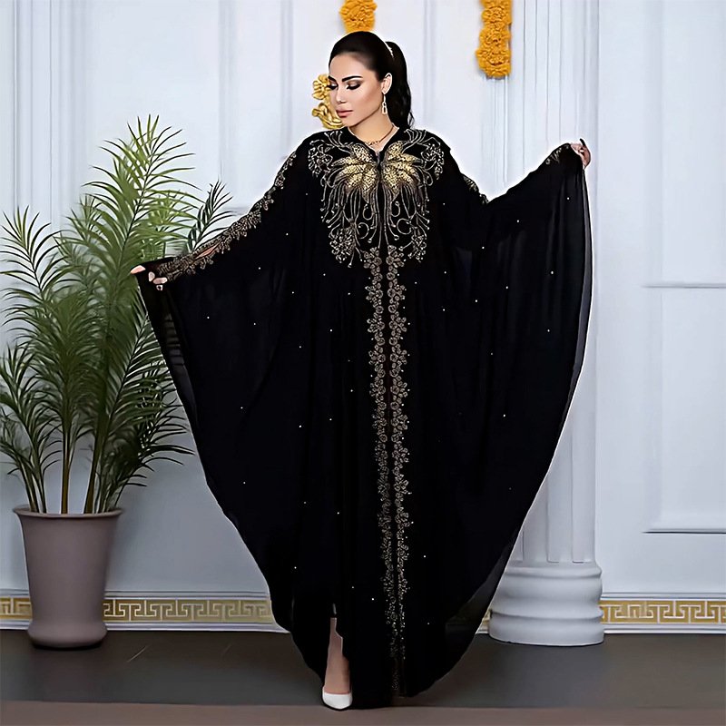 Cross-border Middle East Dubai Best-Selling Popular Long Robe Rhinestone Cardigan Dress 8869_ecoleips.com