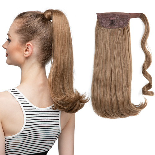 High-temperature silk false hair clip-in long hair ponytail for women, wrapped-style natural micro-curled synthetic false ponytail