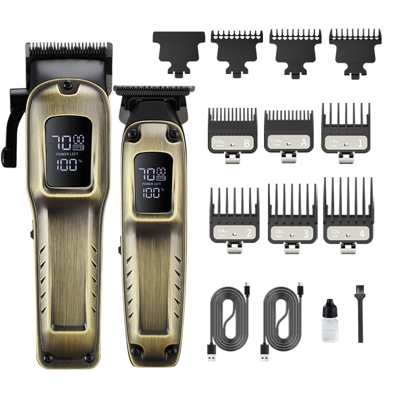 Cross-Border Hair Clipper High-Power Set for Men Rechargeable Hair Salon Special Oil Head Carving Digital Display Hair Clipper Set