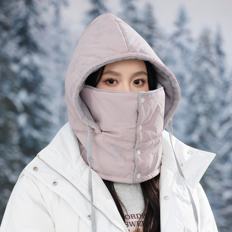 韩版秋冬季帽子女款围脖一体套头帽防寒加厚保暖帽户外防风雷锋帽|undefined