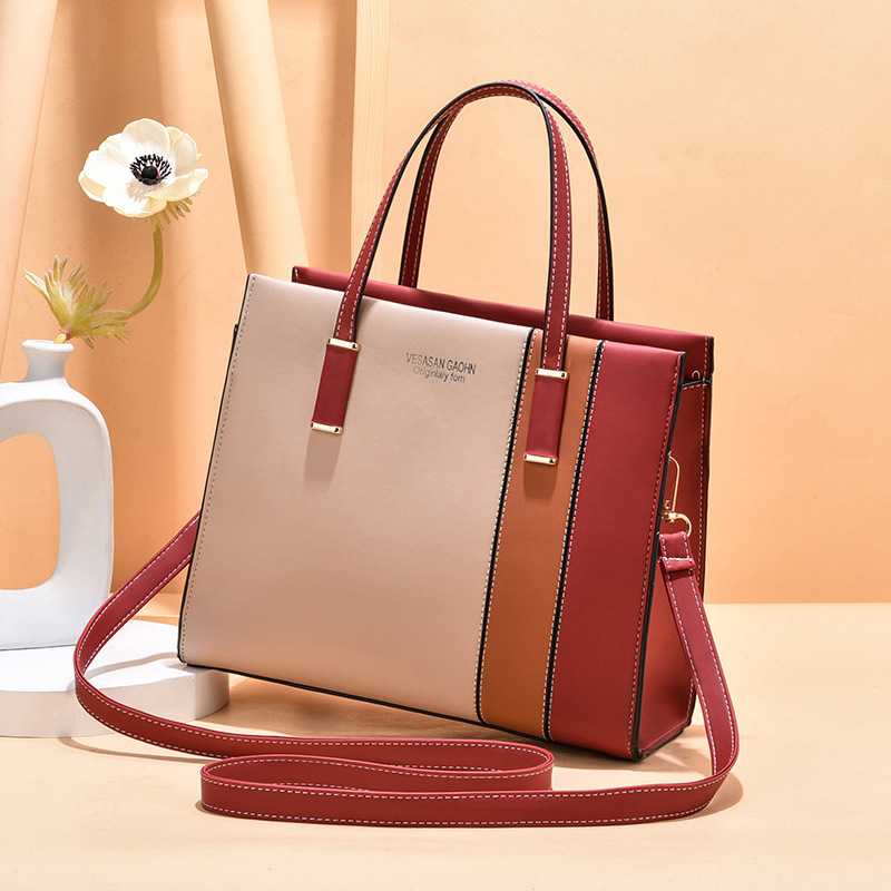 Contrast Color Stylish Women's Handbag 2025 New Large Capacity Mom Bag Single Shoulder Crossbody Bag