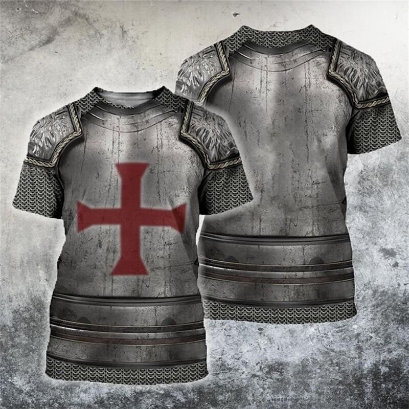 3D Digital Printing Men's Medieval Crusader Armor Short Sleeve T-Shirt Men's Wear