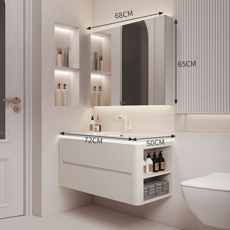 シンプルなクリーム風洗面台陶磁器一体盆現代トイレ知能実木浴室キャビネットセット洗面器|undefined