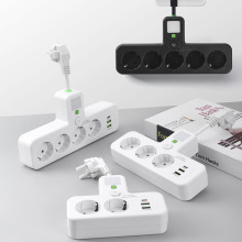 跨境欧式欧标欧规带软线带插头一转三四五多插孔USB转换器插座