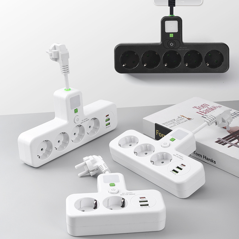 Transfronterizos de estilo europeo estándar europeo con cable flexible con enchufe 1 a 3 a 4 a 5 conector multi-jack adaptador USB