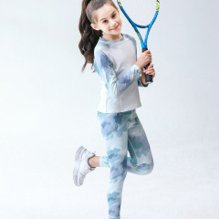 European and American-style kids' sports, fitness, and yoga outfit set: printed leggings paired with spliced long-sleeve tops—perfect for parent-child matching.