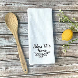 华夫格茶巾跨境欧美风BlessThisHome印花厨房吸水巾节日礼品