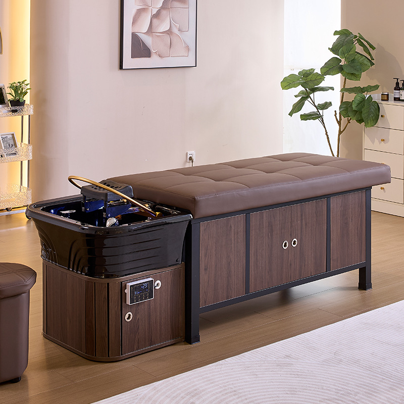 Cama de lavado de cabello especial para barbería de circulación de agua de temperatura constante salón de belleza de reclinamiento plano tipo fumigado salón de cabello calentador de agua masaje tratamiento de cabello