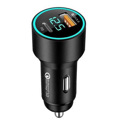 Mobil şarj cihazları: car charger metal car charger - alloy-pd20w-qc30-digital-display-car-charger-opp-bag-black