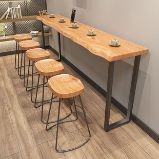 Customized Solid Wood Bar Table Wall-Mounted Long Table Bar Home High-Legged Balcony Leisure Table and Chairs Dessert Shop Cross-Border