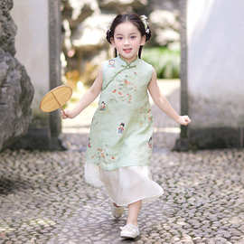 旗铂旗袍女童汉服夏儿童2026新款国风唐装女孩古风中式连衣裙唐装