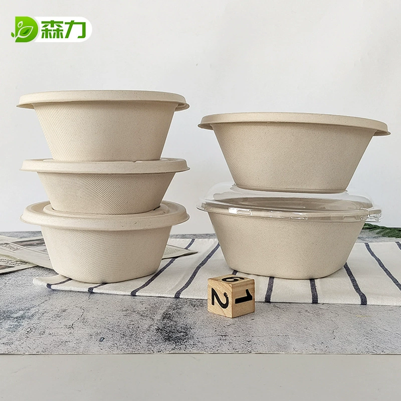 Disposable packaging box with lid Sugarcane pulp degradable pulp tableware Dumpling soup vegetable takeaway packaging box