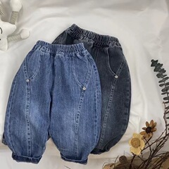 GL-kids Korean version spring new children's cotton non-elastic denim harem pants men's and women's spliced ​​denim trousers