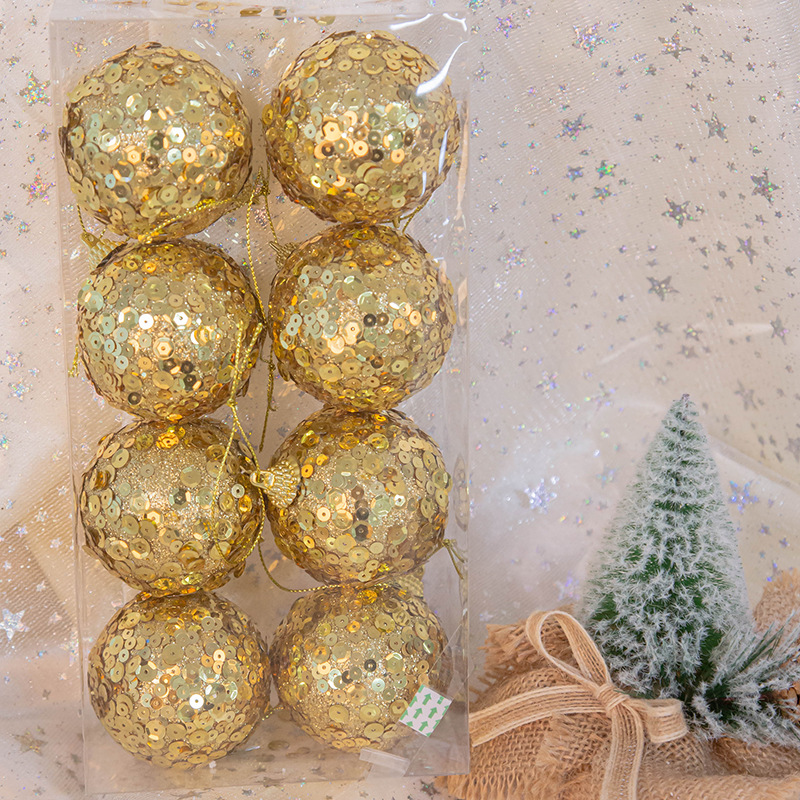En stock decoraciones de Navidad 6cm de oro de espuma de copo de nieve de Navidad Bola 8 piezas en caja de árbol de Navidad bola colgante al por mayor