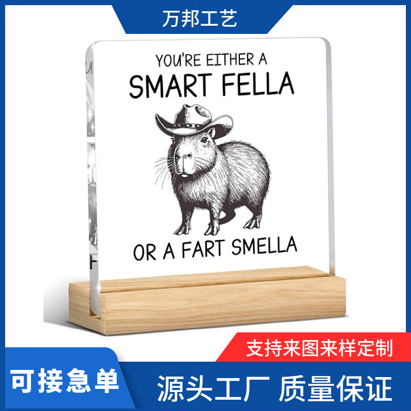 temu热卖亚克力带木头底桌面装饰工艺品摆台纪念节日礼物