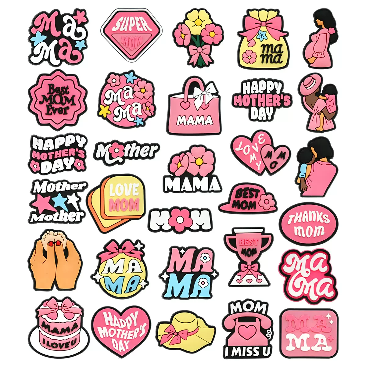 创意新款母亲节系列鞋花洞洞鞋diy配饰 卡通软胶可拆卸鞋装饰配件