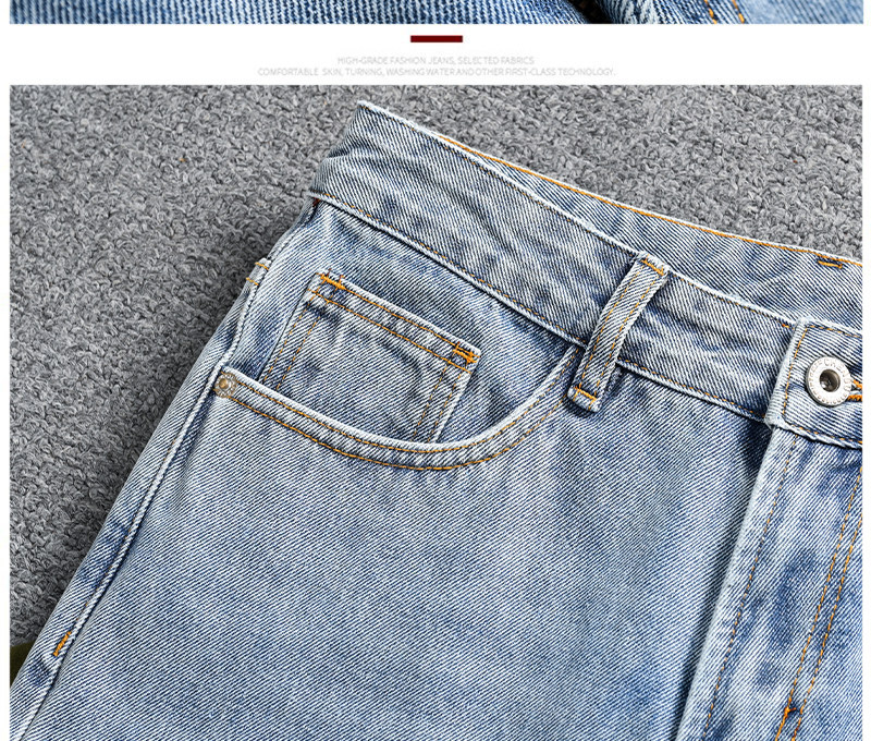 Men's Clothing Retro Distressed Patchwork Jeans For Men, Loose Straight Leg, Trendy Brand Pants._mkmklike.com