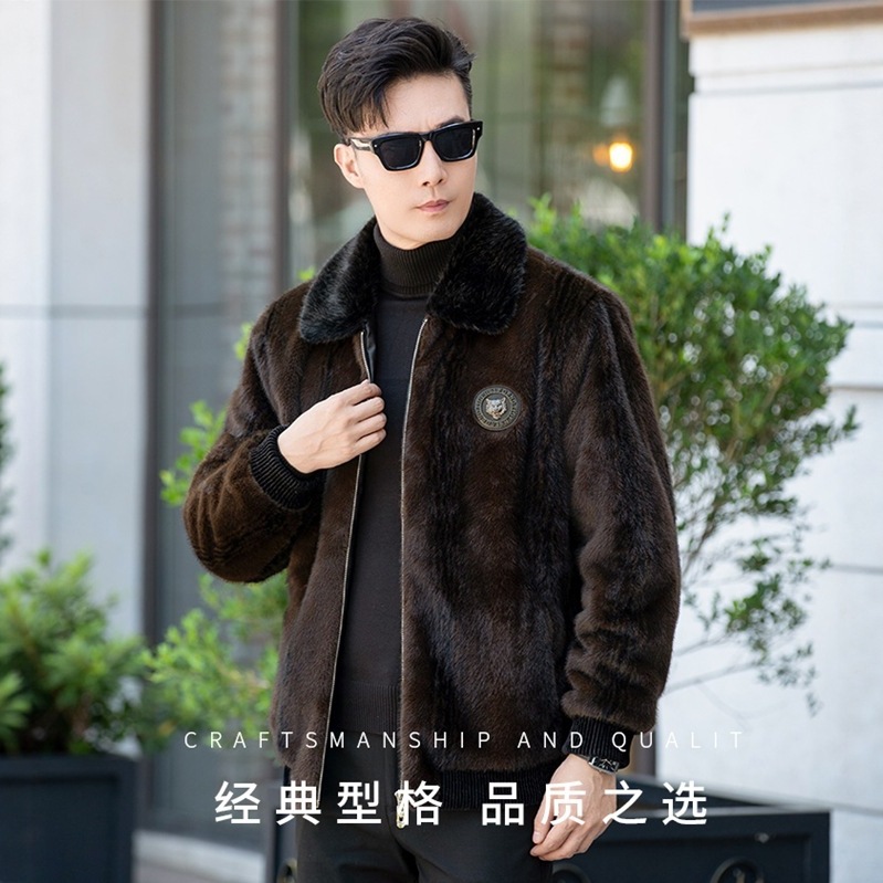 冬季新款男士仿貂皮外套翻领皮草夹克加厚保暖男装工厂批发