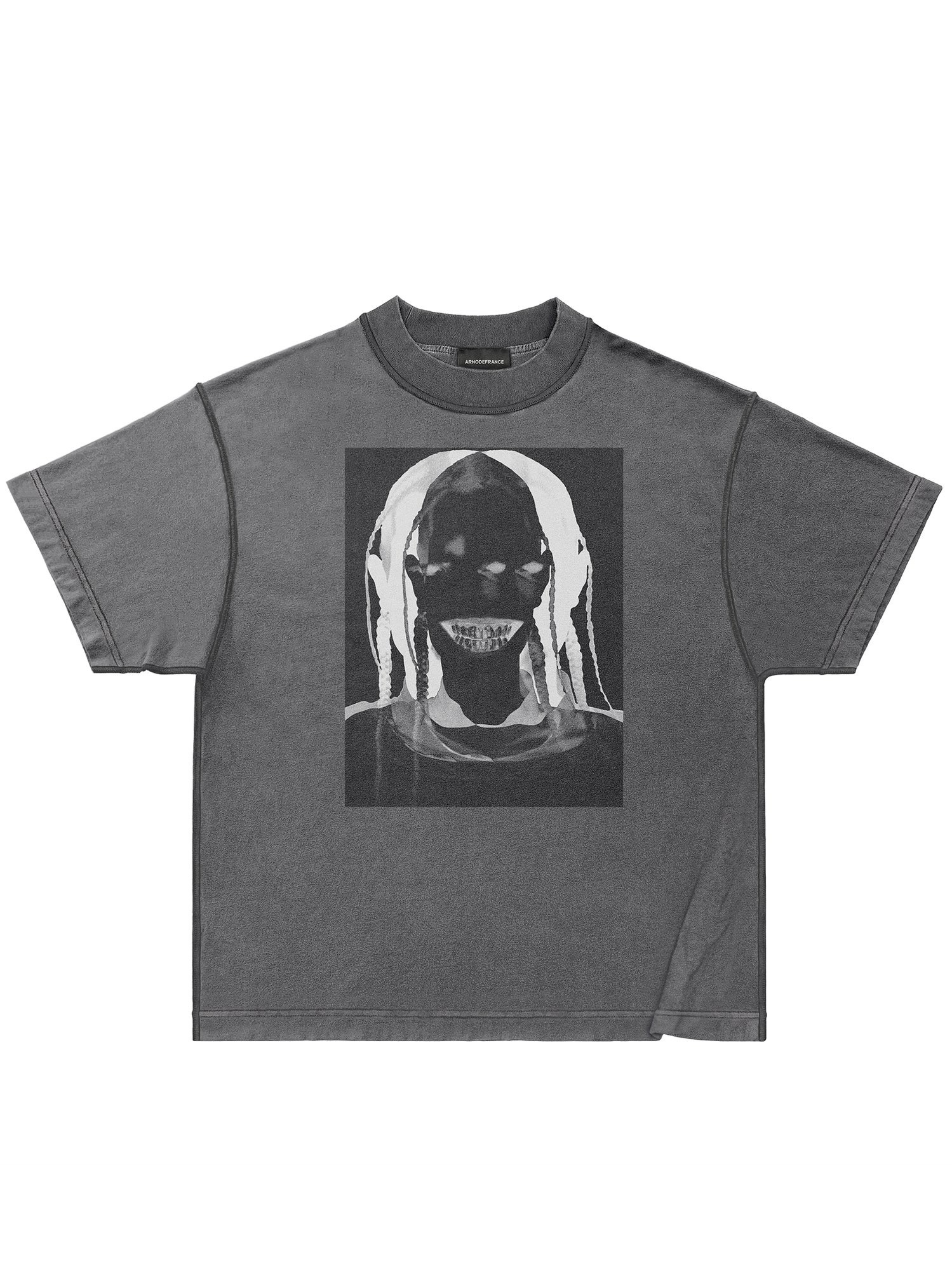 thumbnail for Arnodefrance hip-hop black head looks like logo retro distressed short-sleeved T-shirt heavy washed fashion brand high street