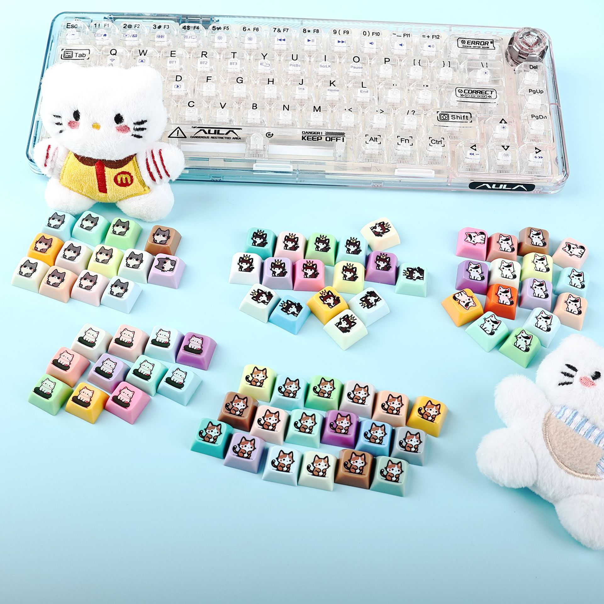 Cute cat-themed custom keycaps for mechanical keyboards, special keycaps for cross-axis switches, and switch tester accessories