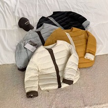 2025年秋冬新款短款羽绒服女圆领撞色宽松百搭排骨保暖外套