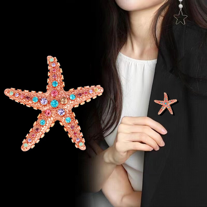 跨境高级感镶钻海星胸针甜美高档气质时尚设计感滴油胸花别针配饰|undefined