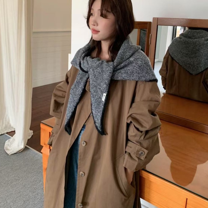 新款围巾韩版少女冬天高级感新款百搭拼色加厚保暖披肩毛线围脖|undefined