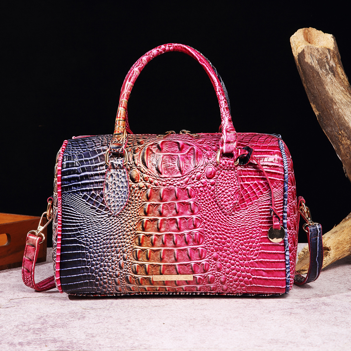 Classic Style Style Square Shape Large Size Women's Large All Seasons Pu Leather Crocodile Classic Style Square Zipper Handbag