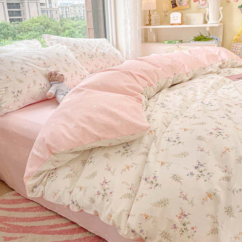 Ropa de cama de algodón de cuatro piezas de algodón 2025 nuevo estilo fresco edredón floral ropa de cama de dormitorio de tres piezas para cuatro estaciones