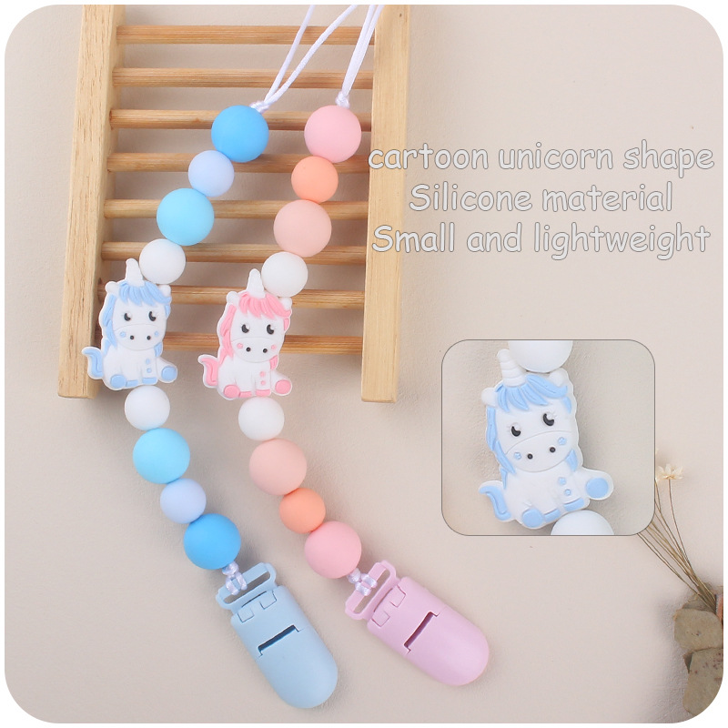 Nuevo bebé chupete cadena creativa bebé dibujos animados animal unicornio silicona mordedura molar anti-gota cadena