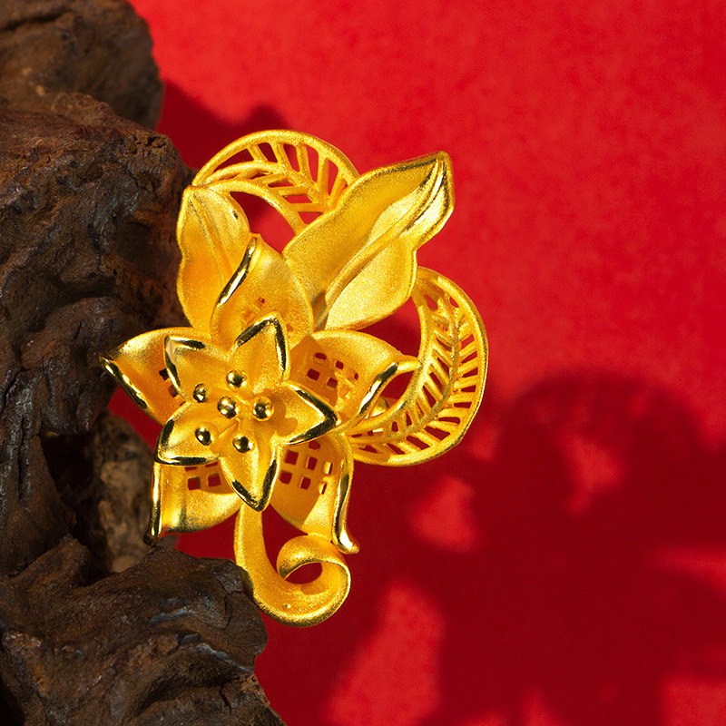 New Sand Gold Hollow Double-Layer Flower Ring Women's Retro National Trend Style Opening Adjustment Wedding Ring Wholesale