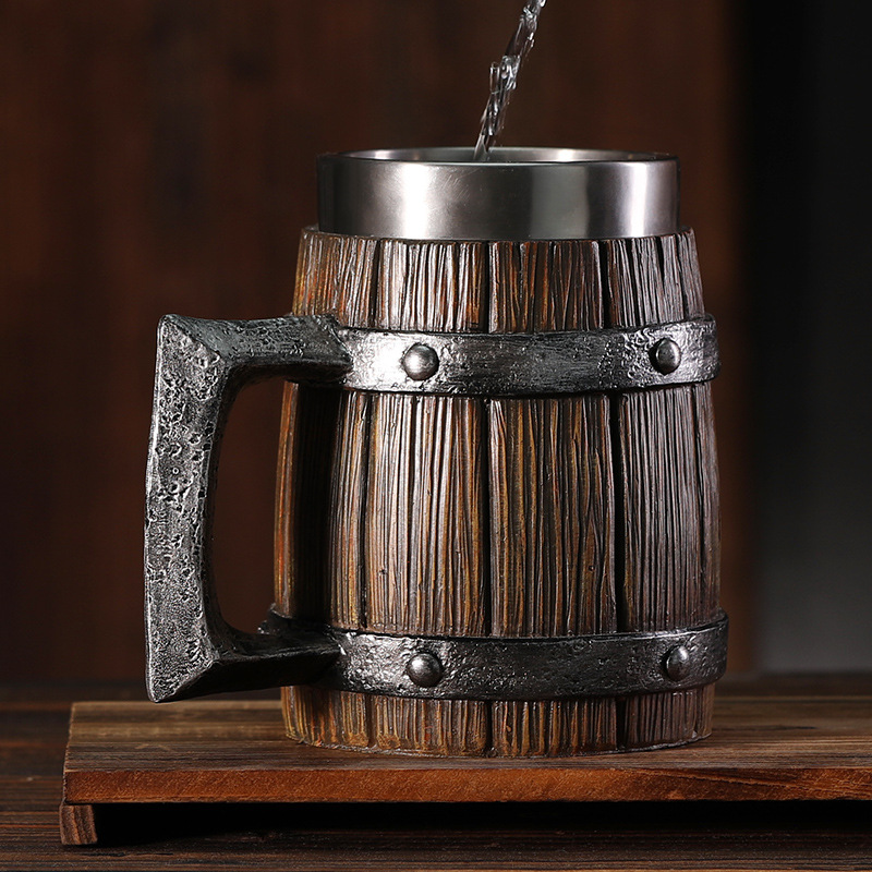 Transfronteriza nueva venta caliente barril de madera taza de cerveza personalidad alemana de gran capacidad taza de cerveza de madera-como Barra de taza de acero inoxidable
