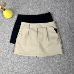 高级感卡其色短裙女2025春夏新款高腰黑色辣妹a字高腰西装半身裙