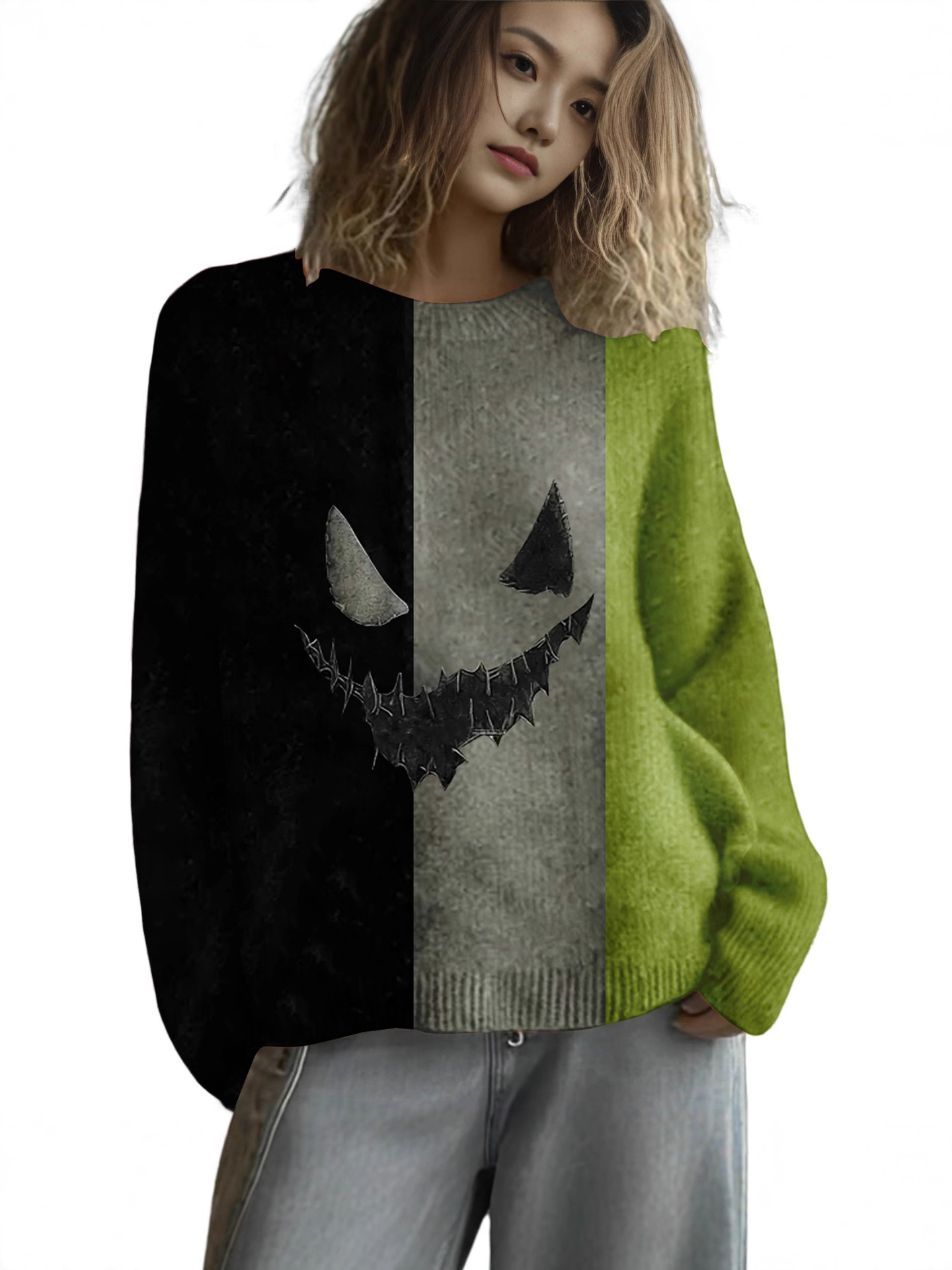 Wq0905 Round Neck Pullover Halloween Devil Pumpkin Sweater