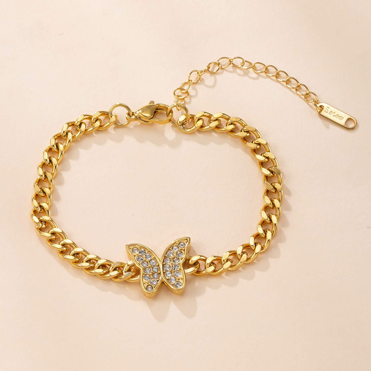 Pulsera de acero inoxidable de venta caliente transfronteriza, amor de mariposa, pulsera de diamantes con incrustaciones, lujo ligero, joyería de acero de titanio de alta calidad, fábrica al por mayor