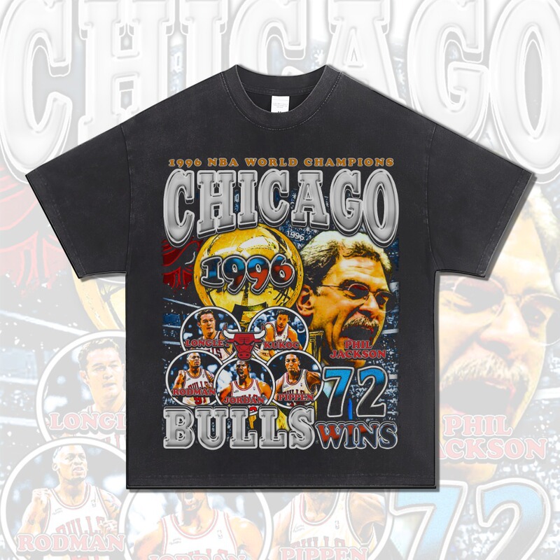 1996 NBA Champions American Heavy Cotton Digital Printed Vintage Round Neck Fashionable Loose Short Sleeve T-shirt