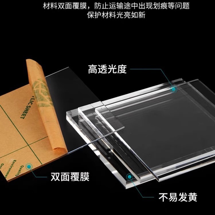 高透明亚克力板有机玻璃手办塑料板切割激光雕刻厚板抛光加工