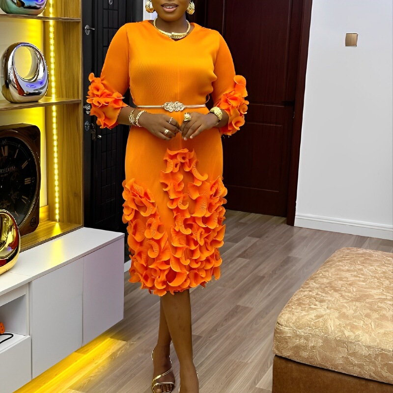 Miyakidress Miyake New Pleated Elegant V-neck Solid Color Lotus Leaf Dense Edge Fashion All-match plus size dress Miyakidress Miyake New Pleated Elegant V-neck Solid Color Lotus Leaf Dense Edge Fashion All-match plus size dress