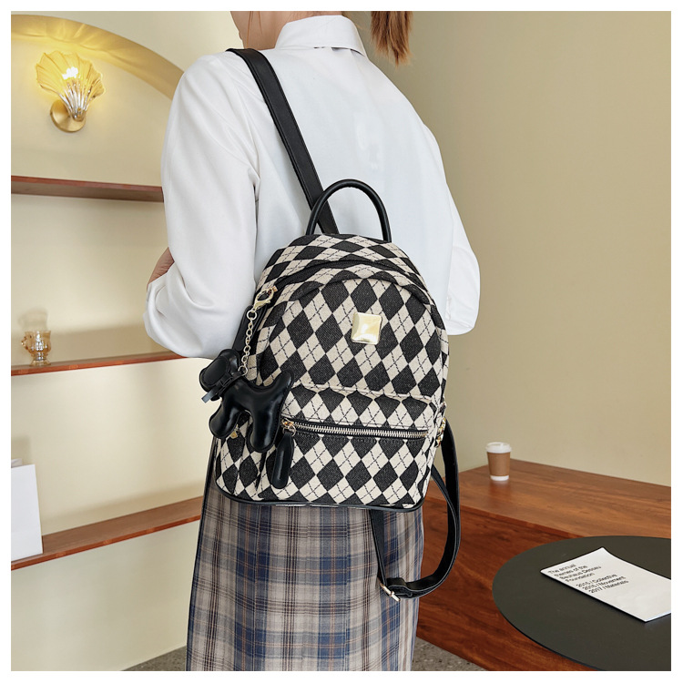 Retro Contrast Color Plaid Trendy Fashion Backpack display picture 2