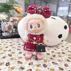 15CM blind box LABUBU sitting figure clothing 17CM first generation LABUBU China red fragrant wind skirt set