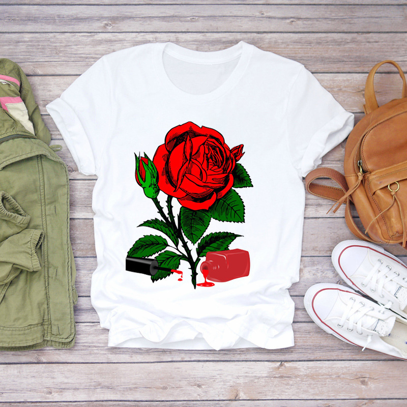 Streetwear nail polish nail art printing t-shirt short sleeve women's foreign trade wish/ebay Amazon