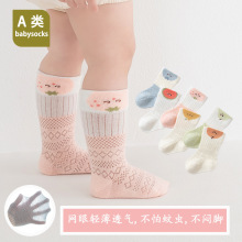 婴儿夏天袜子薄款透气精梳棉网眼袜中小童卡通可爱中筒防蚊袜批发