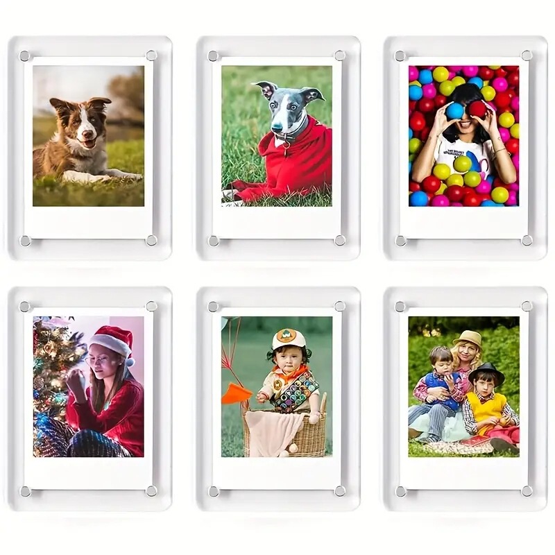 6 Pack Magnetic Mini Photo Frame Acrylic Transparent Photo Holder for Fridge/Cabinet/Polaroid Camera