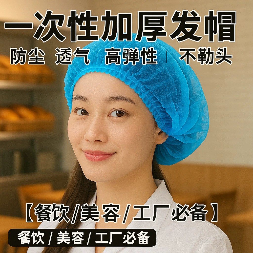 Одноразовые шапки, шапки для работы с едой, нетканые пылезащитные дышащие шапки для поваров, головные уборы, защита от выпадения волос, защитные шапки с капюшоном и плоским верхом.
